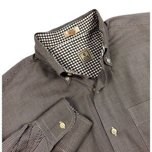 Peter Millar Mens Large Long Sleeve Button Up Brown Check Shirt Contrasting Cuff
